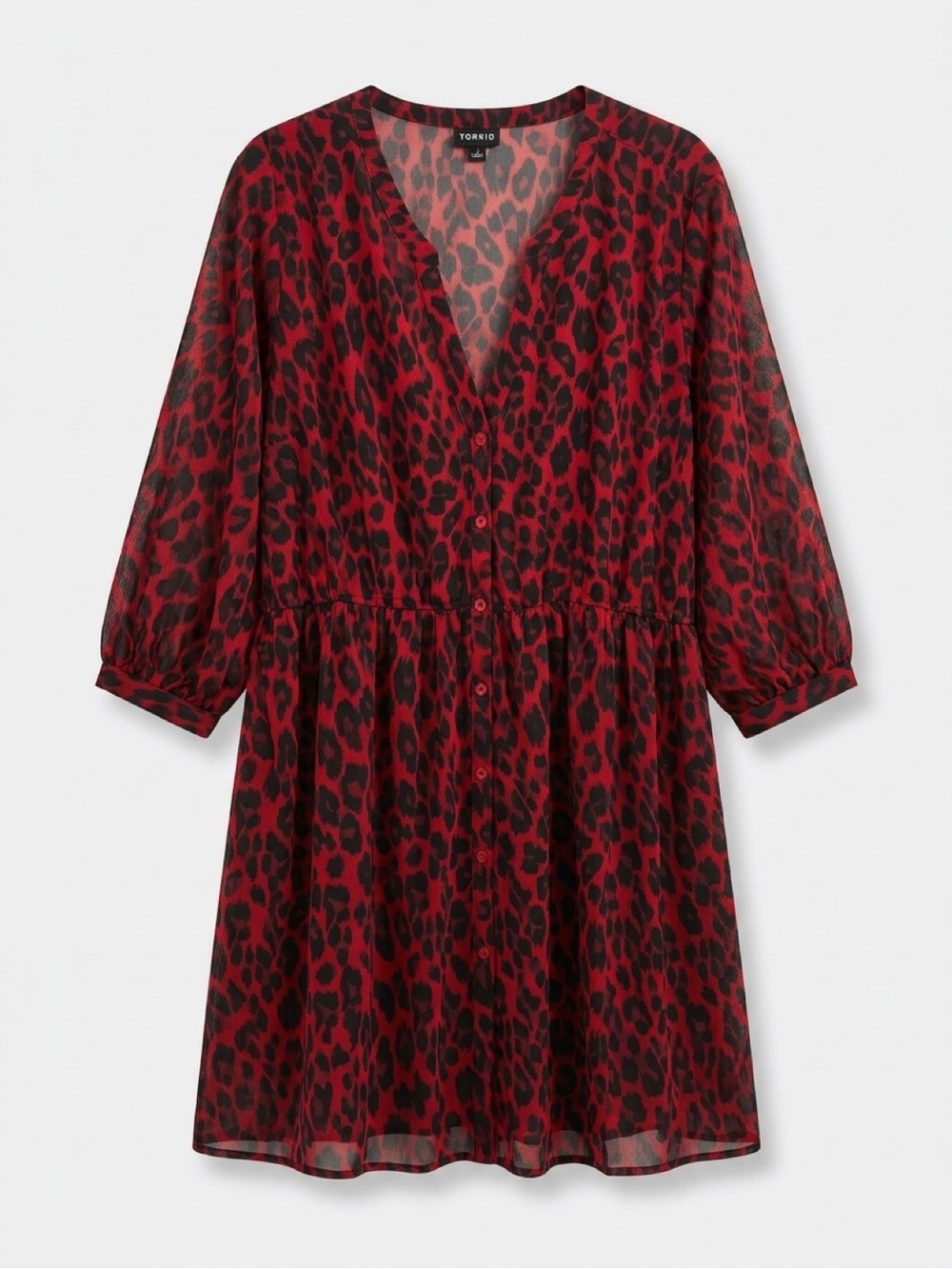 torrid Red and Black Leopard Print Long Sleeve 3/4 Blouse